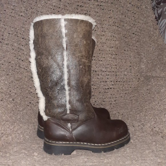 SAUTE MOUTON-Brown Leather/Distressed-Cream Sheepskin & Lining-Sz 38-Excellent - Picture 4 of 8